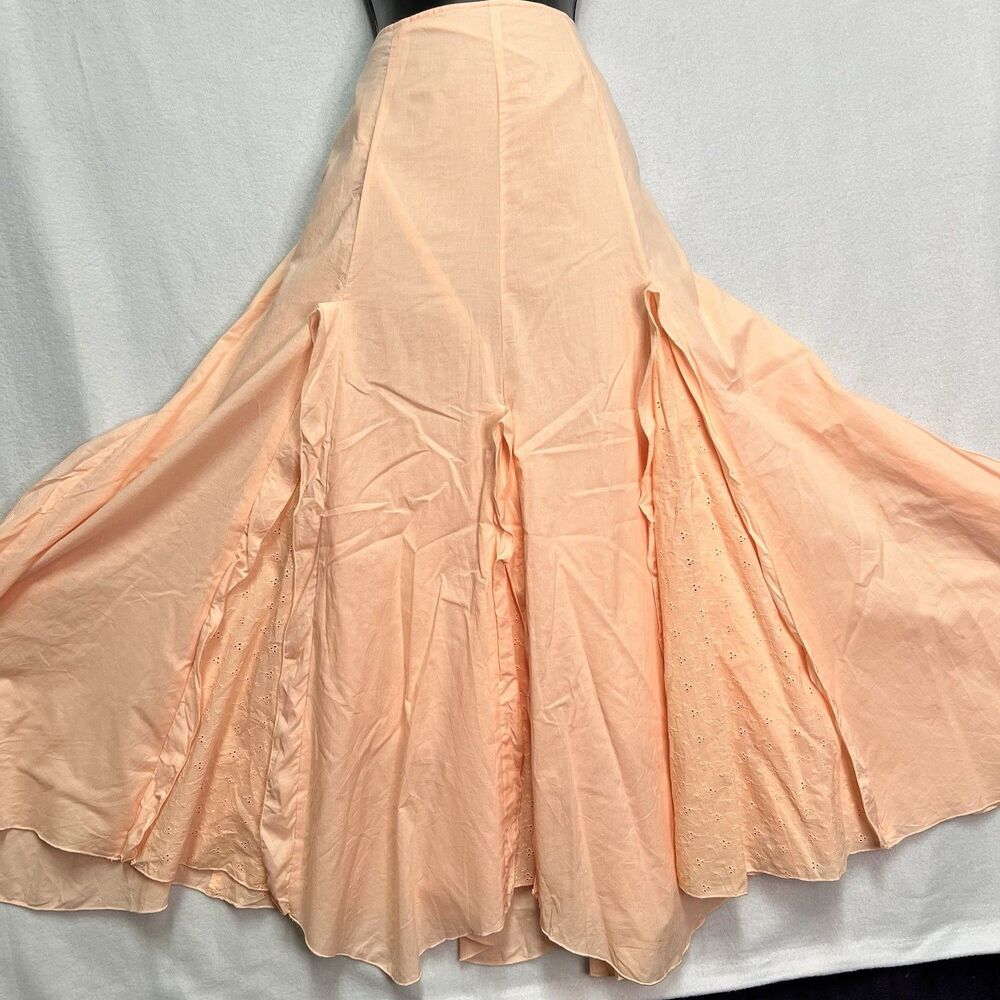 Together Peach Cottagecore Eyelet Panel Maxi Skirt Size 6 Boho Prairie Fairycore